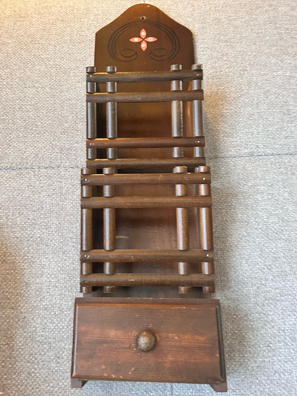 Vintage Imperial Japan Hand Carved Wood Wall Mail Letter Organizer MCM